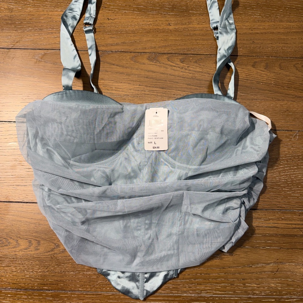 Windsor Light Blue Ruched Mesh cropped bustier size large NWT